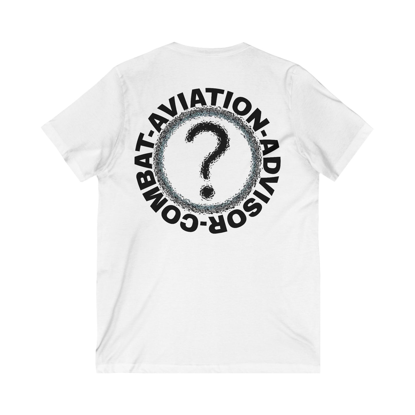 CAA Question Mark with Blue Tent - Unisex Jersey Short Sleeve V-Neck Tee