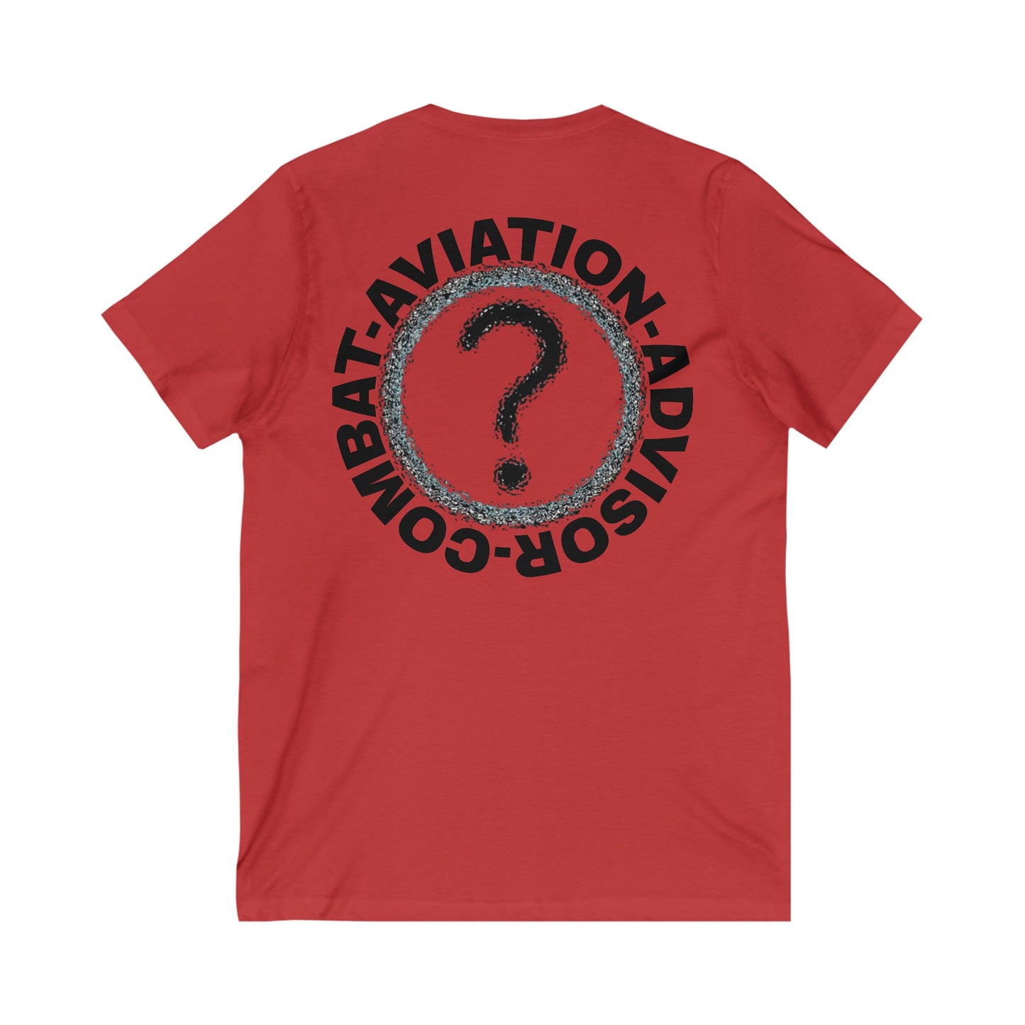 CAA Question Mark with Blue Tent - Unisex Jersey Short Sleeve V-Neck Tee