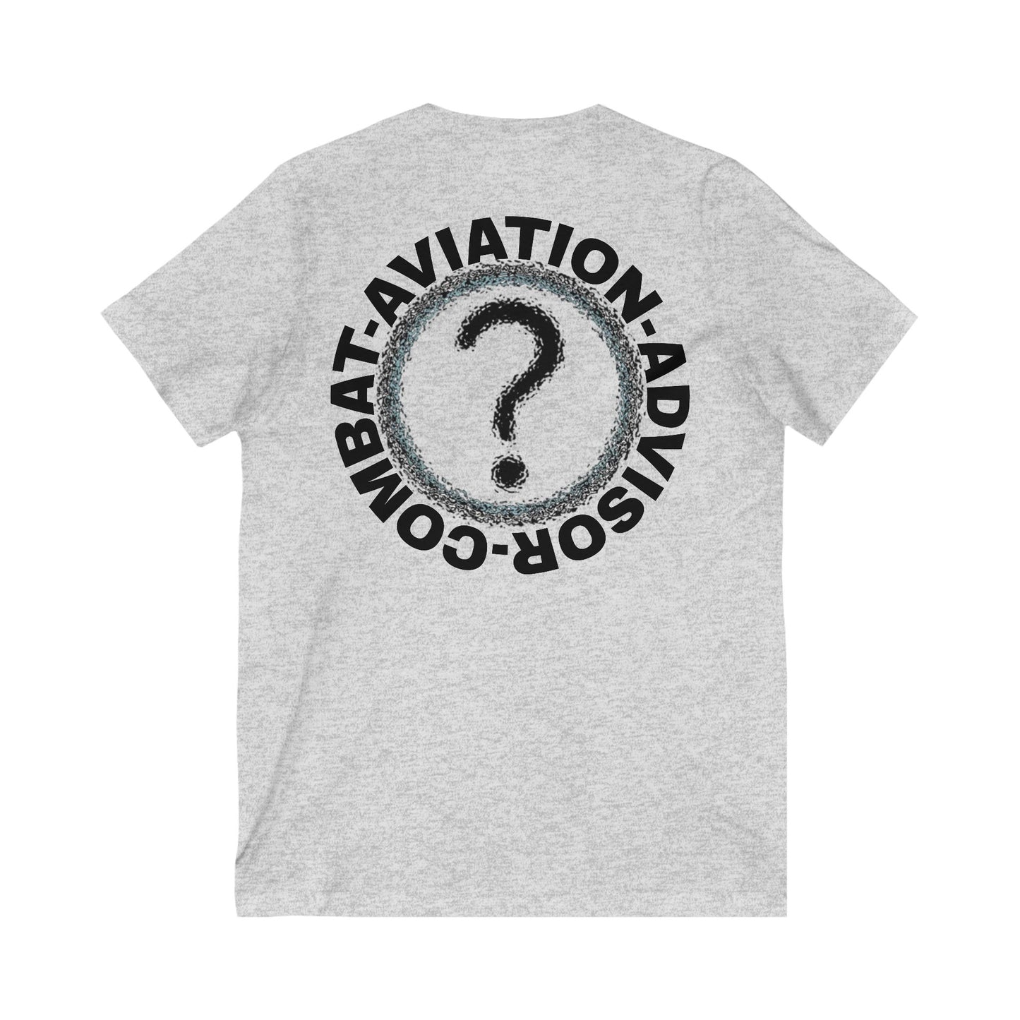 CAA Question Mark with Blue Tent - Unisex Jersey Short Sleeve V-Neck Tee