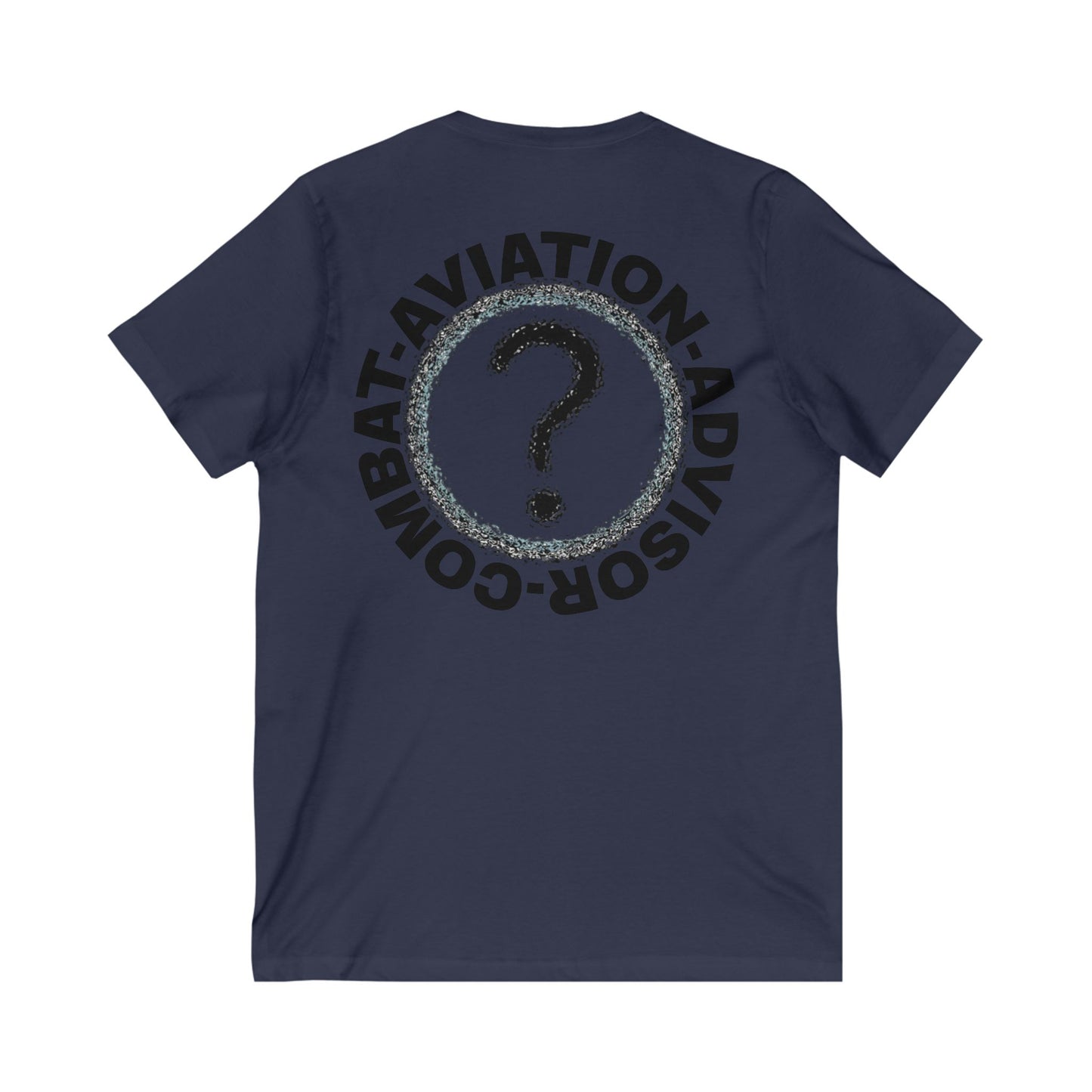 CAA Question Mark with Blue Tent - Unisex Jersey Short Sleeve V-Neck Tee