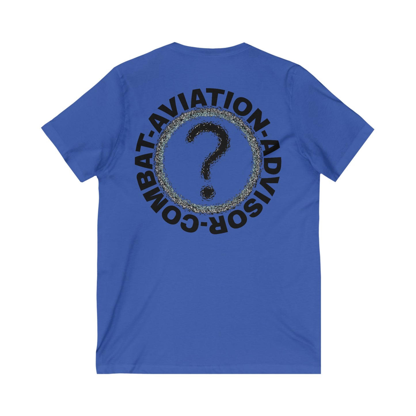 CAA Question Mark with Blue Tent - Unisex Jersey Short Sleeve V-Neck Tee