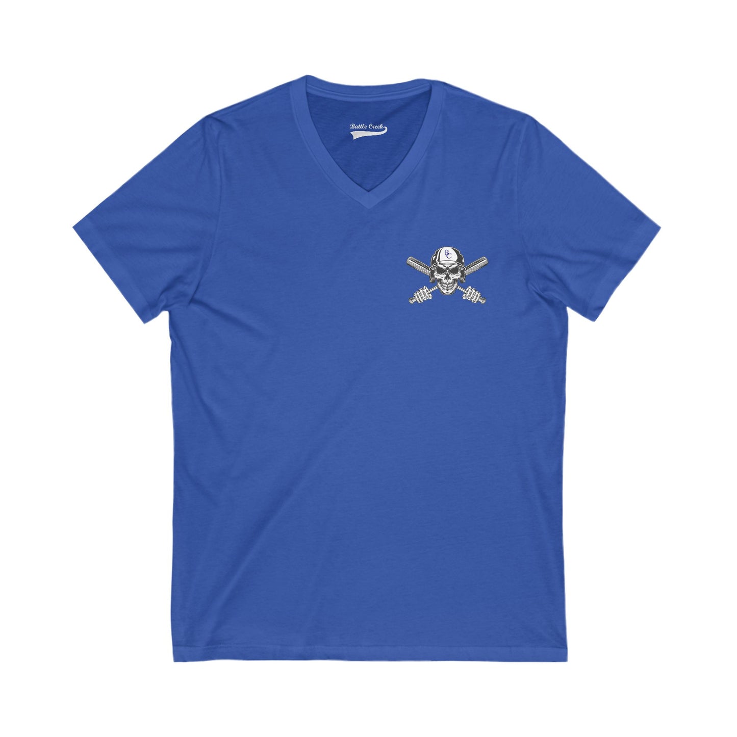 Battle Creek Skull-Helmet - Unisex Jersey Short Sleeve V-Neck Tee