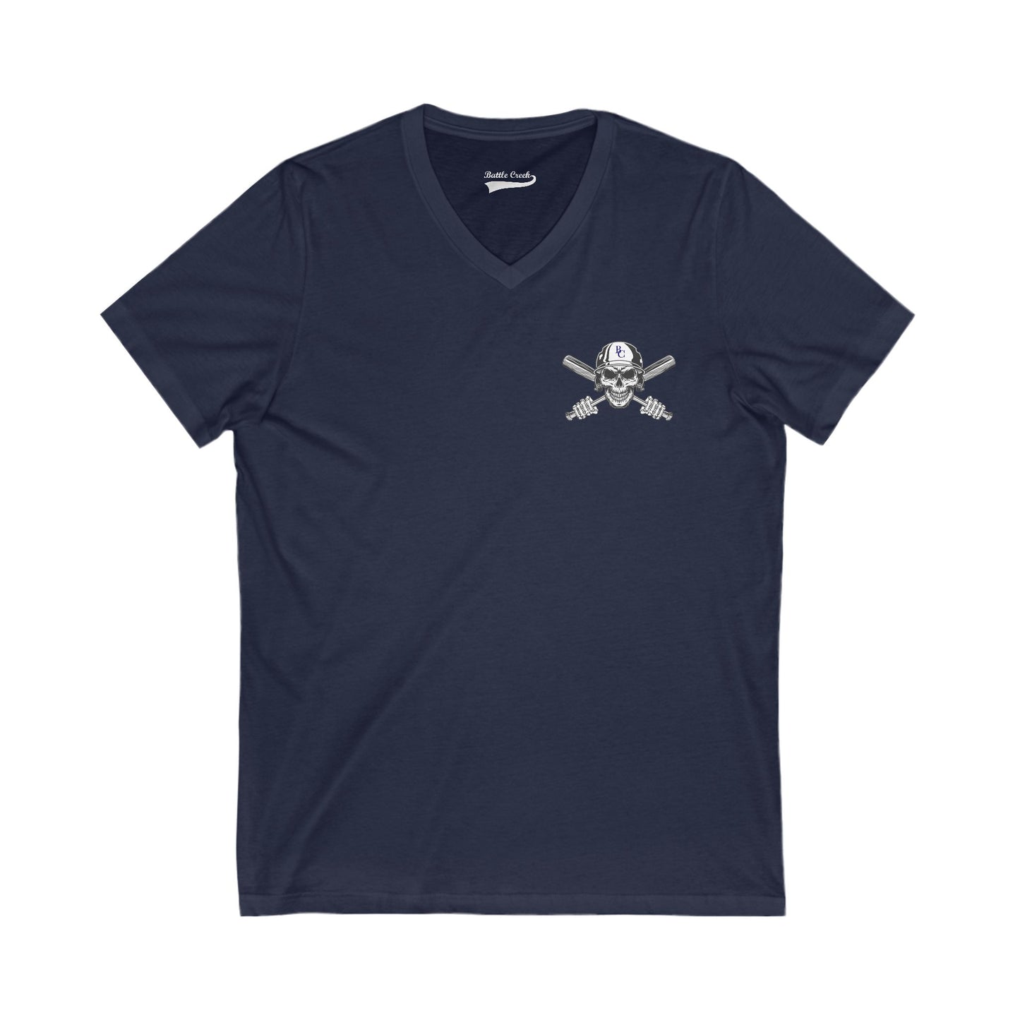 Battle Creek Skull-Helmet - Unisex Jersey Short Sleeve V-Neck Tee
