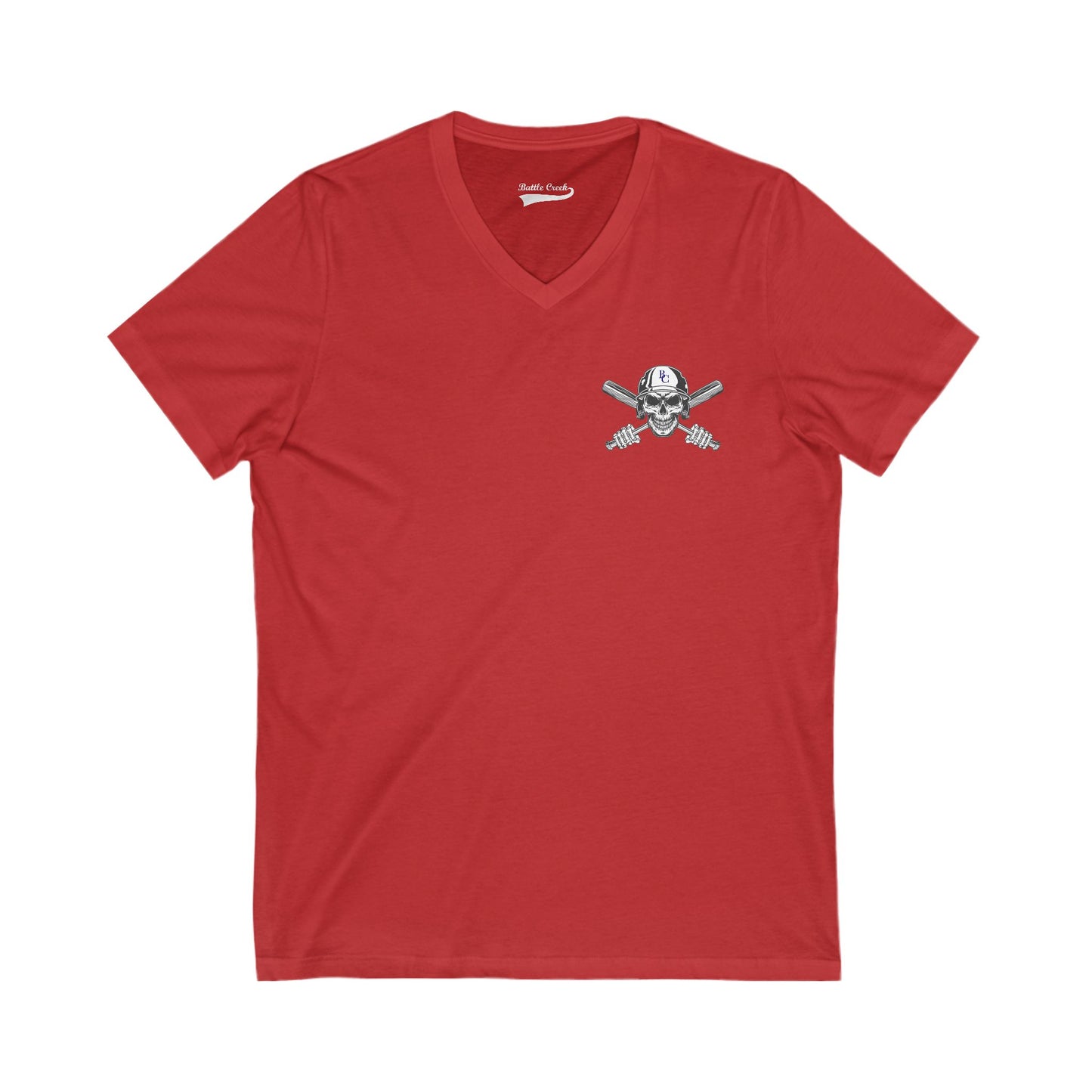 Battle Creek Skull-Helmet - Unisex Jersey Short Sleeve V-Neck Tee