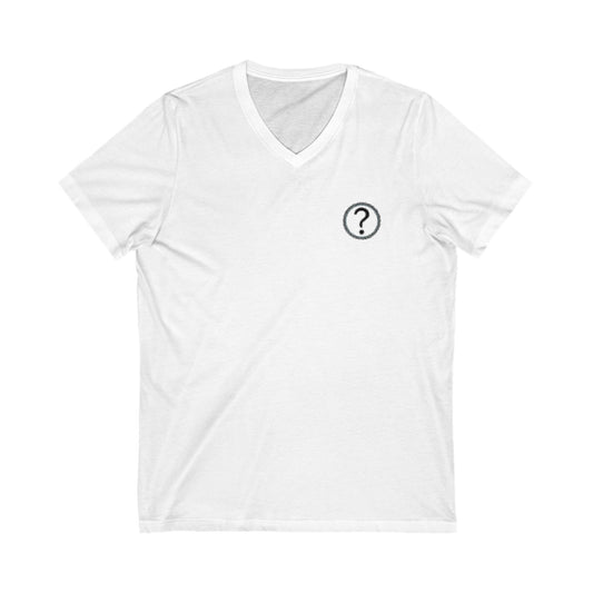 CAA Question Mark with Blue Tent - Unisex Jersey Short Sleeve V-Neck Tee